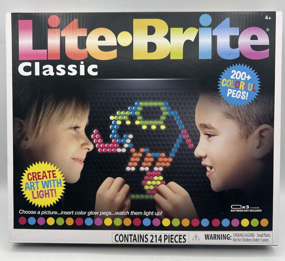 Lite Brite Classic 214 Pieces Glow Peg Art Board Game New Sealed Kids Toy